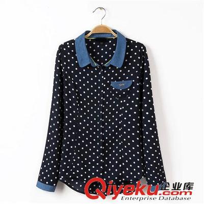 D03-96-071 F.M.P 韩版牛仔拼接娃娃领波点雪纺衬衫图片|D03-96-071 F.M.P 韩版牛仔拼接娃娃领波点雪纺衬衫产品图片由苏州市居上服饰公司生产提供-